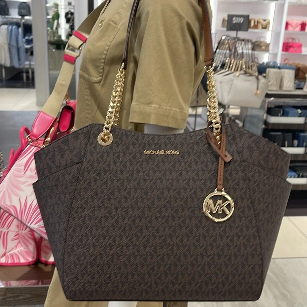 MICHAEL KORS LG CHAIN SHLDR TOTE BROWN NWT